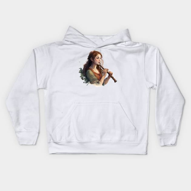 musical instrument | beautiful girl with flute Kids Hoodie by A&A